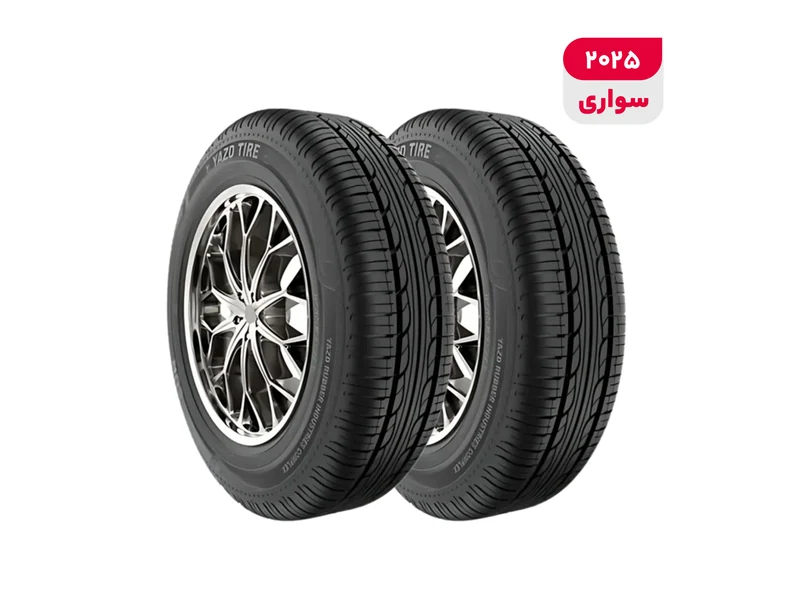 لاستیک خودرو یزد تایر مدل SUN با کاربری سواری و سایز رینگ 13 اینچ، فاق 60 درصد پهنا و پهنای 175 میلی‌متر، شاخص تحمل وزن 77 و شاخص سرعت T (حداکثر سرعت 190 کیلومتر بر ساعت)، ساخت ایران، دارای تکنولوژی رادیال و تایر تیوبلس، 2 حلقه