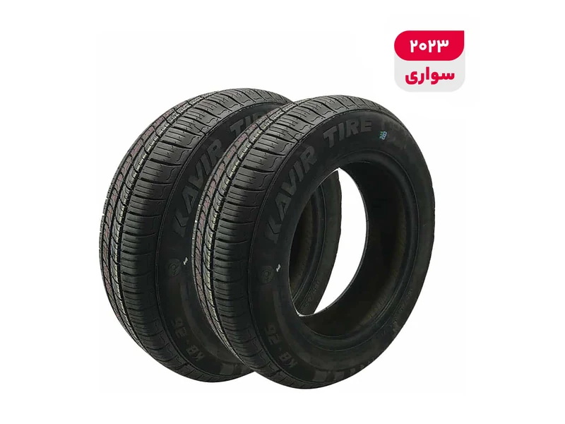 لاستیک خودرو رادیال کویر تایر مدل KB26 با کاربری سواری و سایز رینگ 13 اینچ، فاق 65 درصد پهنا و پهنای 165 میلی‌متر، شاخص تحمل وزن 77 و شاخص سرعت T (حداکثر سرعت 190 کیلومتر بر ساعت)، ساخت ایران، دارای تایر تیوبلس، 2 حلقه
