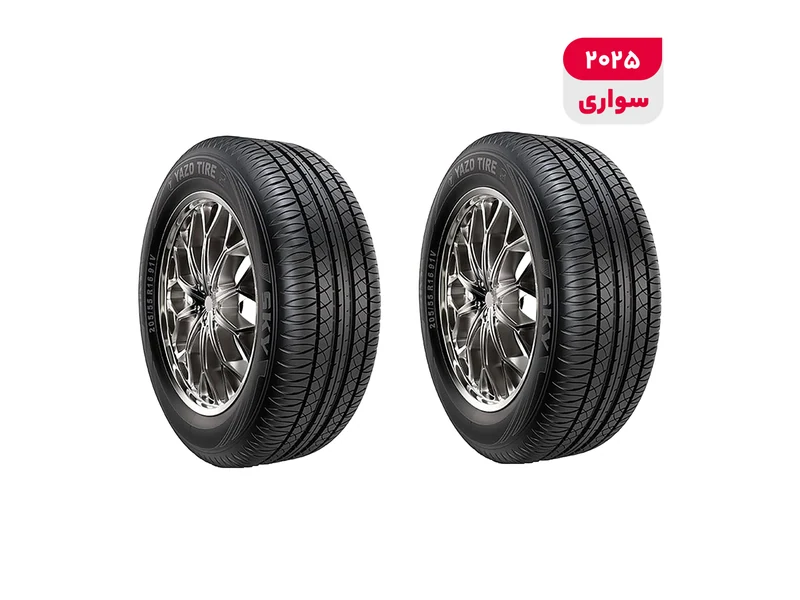 لاستیک خودرو یزد تایر مدل SKY با کاربری سواری و سایز رینگ 16 اینچ، فاق 55 درصد پهنا و پهنای 205 میلی‌متر، شاخص تحمل وزن 87 و شاخص سرعت V (حداکثر سرعت 240 کیلومتر بر ساعت)، ساخت ایران، دارای تکنولوژی رادیال و تایر تیوبلس، 2 حلقه